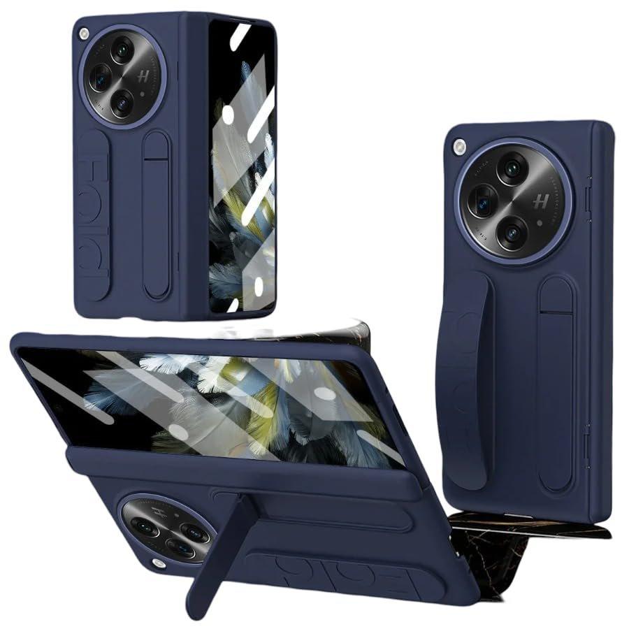 Back Cover Case for OnePlus Open Shockproof Protective Dual Function Wristband Stand Case for Men &amp; Boys(Blue)