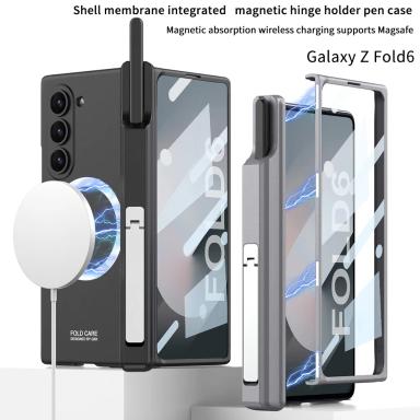 Magsafe Wireless Magnetic Hinge Protective Case For Samsung Galaxy Z Fold 7 6 5 4 3 Pen Holder Stand Fold7 With Glass Film Cover