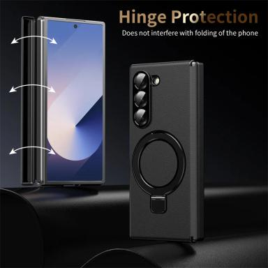 For Samsung Galaxy Z Fold 7 6 5 4 3 Case Leather Magsafe Hinge Bracket Full Screen Glass Protective Magnetic Cover For Z Fold6 7