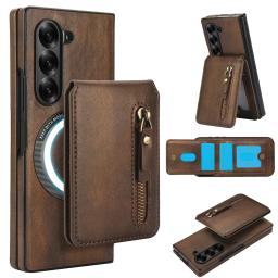 Detachable Wallet Cards Solt Holder For Magsafe Magnetic Case For Samsung Galaxy Z Fold 6 5 4 3 Fold6 ZFold Leather Zipper Cover