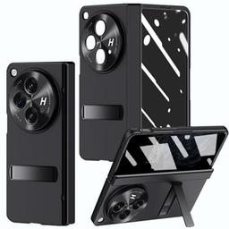 for OnePlus Open Case with Privacy Screen Protector, All-Inclusive Phone Case with Hinge Protection Screen Protector Scratch-Resistant Kickstand Hard PC Protective Cover for OnePlus Open Black