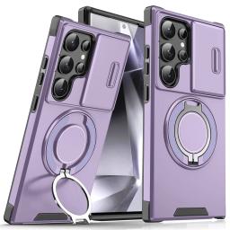Armor Magnetic Bracket Case for Samsung S25 S24 S22 S21 S23 S20 Ultra Plus FE Slide Camera Protection Shockproof Cover