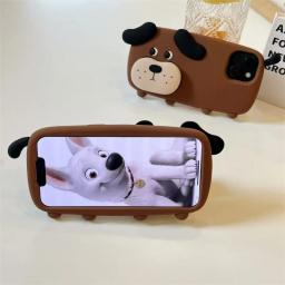 Funny 3D Cartoon Dog Phone Case For iPhone 16 15 14 13 12 Pro Max Facial Holder Soft Silicone Cover