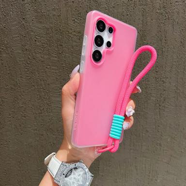 2in1 With Wrist Strap Lanyard Jelly Phone Case For Samsung Galaxy S25 S24 S23 S22 Ultra Plus FE A26 A35 A54 A16 A56 Solid Cover
