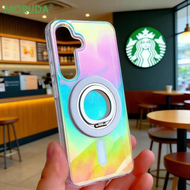 Rainbow Gradient Holder Magnetic Case For Samsung S26 S25 Edge S24 S23 FE S22 S21 Ultra Plus A56 A35 A17 Transparent Slim Cover