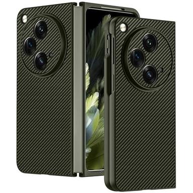 MOBILOVE Back Cover Case for OnePlus Open | Ultra Slim Premium Leather with Carbon Fiber Pattern Shockproof Case Comes with Screen and Camera Protection (Green)