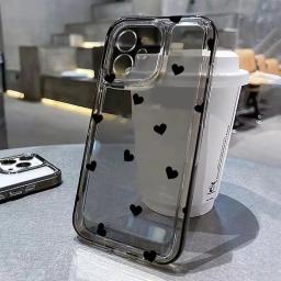 Cute Cartoon Love Heart Phone Case For iPhone 16 17 Air Pro Max 14 12 13 11 15 Case Mini 7 8 Plus Transparent Soft Cover
