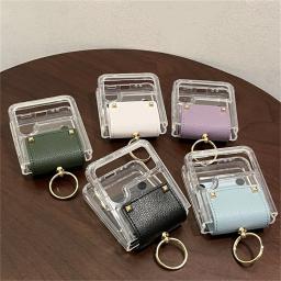 Luxury Korean Ring Candy Colour Leather Transparent Case for Samsung Galaxy Z Flip3 Flip4
