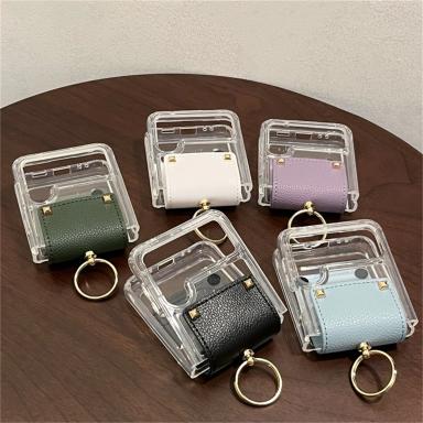 Luxury Korean Ring Candy Colour Leather Transparent Case for Samsung Galaxy Z Flip3 Flip4