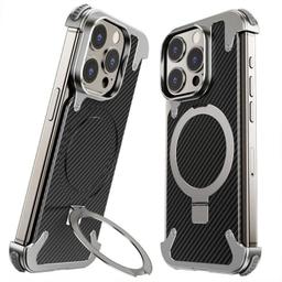 Enhanced Carbon Texture Edition Frameless Armoured Case with Kickstand for iPhone 13/14/15 Pro/Pro Max (3 Colours)