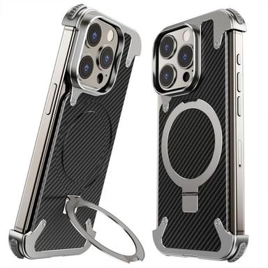 Enhanced Carbon Texture Edition Frameless Armoured Case with Kickstand for iPhone 13/14/15 Pro/Pro Max (3 Colours)