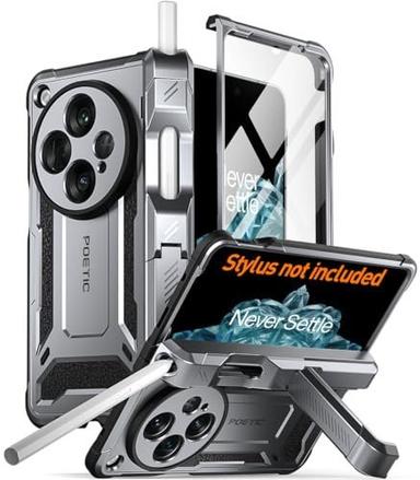 Gaffar India Spartan Case for OnePlus Open/Oppo Find N3, [Hinge Protection] [Kickstand] [Oppo Pen Holder] Full-Body Protective Rugged Cover, Built-in Screen Protector, Gun Metal
