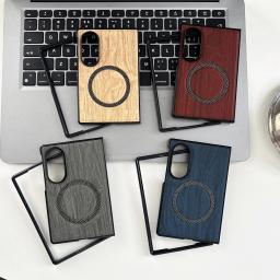 Wood grain magnetic phone case for Samsung Z Fold 8, supports wireless charging