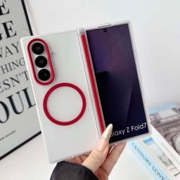 Contrast Color Matte Translucent Magnetic Case for Samsuang Galaxy Z Fold 8 Ultra 7 6 5 Front Matte Frame Hinge Protection Cover