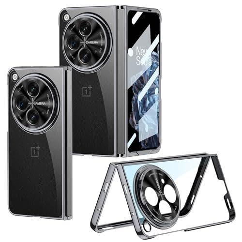 Transparent Electroplated Case/Cover with Back Screen Protector for Oneplus Open 5g /Oneplus Open 5g Case Cover - (Clear Silver Black | Polycarbonate)