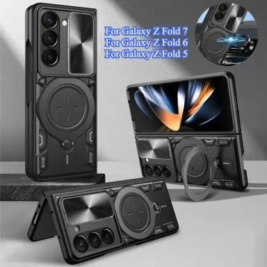 360°Rotating Car Holder Ring Magnetic Shockproof Armor Case for Samsung Galaxy Z Fold 7 6 5 5G Slide Camera Lens Back Capa Cover