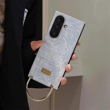 Fashion Denim Leather Phone Case For Samsung Galaxy Z Fold 7 6 5 4 3 Z Fold6 Fold7 Fold5 Cover with Ring Cute Cases Women Funda