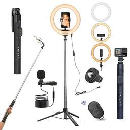 Ustine® Youtuber Kit | 10" Ring Light | Imported Mic | Extra-Long Selfie Stick With Large Reinforced Tripod Stand Upto 67 Inch/170 Cm With, Bt Remote, Fb Videos, Reels, Vlog
