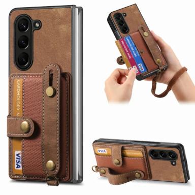 Retro Leather Card Storage Wallet Phone Case For Samsung Galaxy Z Fold 7 6 5 4 3 Upgraded Shockproof Protect Cover With Lanyard