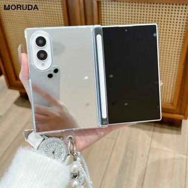 Fashion Mirror Make Up Pearl Bracelet Case for Samsung Galaxy Z Fold 8 Ultra 7 6 Wrist Chain Ins Korean Cover for Samsung fold8