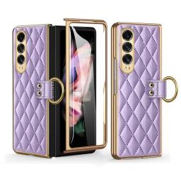 Electroplated Diamond Plaid Protective Cover With Shell Membrane Ring For Samsung Z Fold4 Fold3