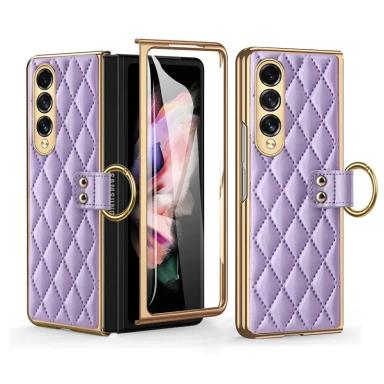 Electroplated Diamond Plaid Protective Cover With Shell Membrane Ring For Samsung Z Fold4 Fold3