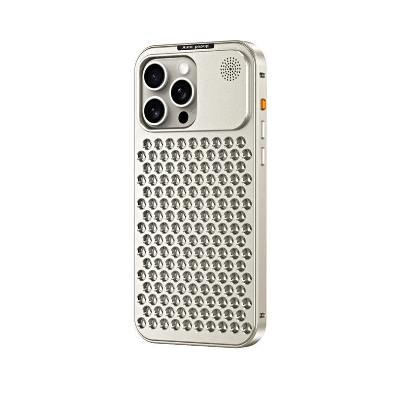 Metal aluminium Hollow Cooling Phone Case for iPhone 14 13 12 16 Pro Max 15 16 Plus Aromatherapy Diffuser Detachable Rear Cover