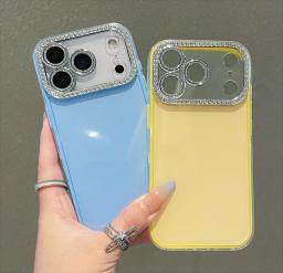 Diamond Camera Lens Candy Color Phone Case For iPhone 17Air 16 15 14 Plus 13 12 17 Pro Max 11 Shockproof Protection Shiny Cover