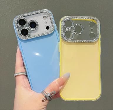 Diamond Camera Lens Candy Color Phone Case For iPhone 17Air 16 15 14 Plus 13 12 17 Pro Max 11 Shockproof Protection Shiny Cover