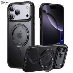 Metal Ring Stand Matte Magnetic Case For Magsafe For iPhone 17 Air 16 15 14 13 Pro Max Plus Wireless Charging Shockproof Cover
