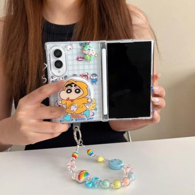Plaid Crayon Shin-chan Magnetic Phone Case for Samsung Galaxy Z Fold 8 Ultra Fold 7 6 5 Fold 8 Cover With Magsafe Stand Chain