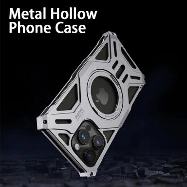 Metal Hollow Heat Dissipation Phone Case For Iphone 13 14 15 16 Pro Max Plus Magnetic Aluminum Stand Cover For IPHON 16 Promax