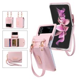 Vietao-Leather Wallet Case for Samsung Galaxy Z Flip 4, 3, Z4, Z3, z flip 5 phone case with hand strap, Z flip 6 Flip 7 case