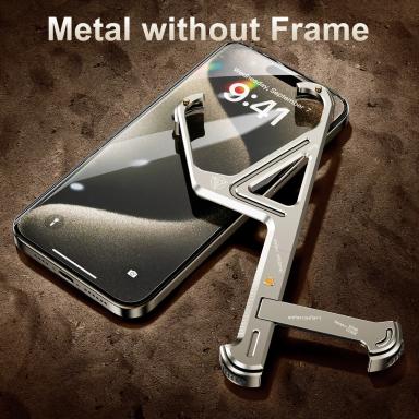 Oatsbasf Aluminum Alloy Metal Frameless Phone Case for iPhone 16/15/14/13 Pro Max with Stand Phone Protective Cover Shockproof