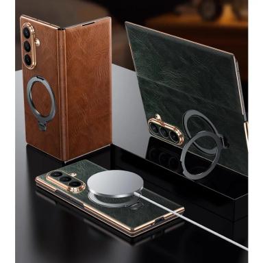 Luxury Genuine Leather for Samsung Galaxy Z Fold7 Case W25 Flip Case with Magnetic Stand Flip Leather Case for Samsung Z Fold 5