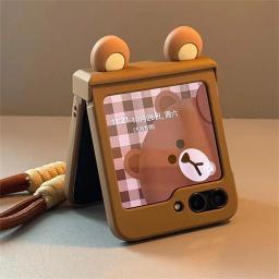 Ins Korea Cute Cartoon Bear Ears Case For Samsung Galaxy Z Flip7 Flip 6/5/4/3 For Motorola Razr 60 40 50 Ultra Japan Anime Cover