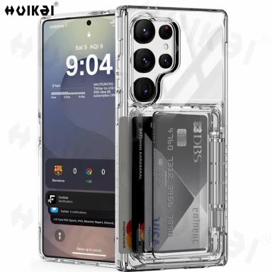 Case For Samsung S26 Ultra S25 Edge S25 S24 Ultra S24 S23 Wallet Card Holder Slide Slot Slim Hard PC Heavy Duty Protective Cover