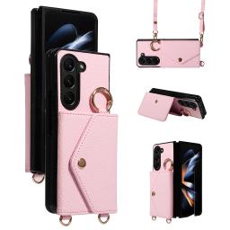 The fashion stylish crossbody long strap mirror card slot holder folding leather case cover for Samsung Galaxy Z Fold 6 5 4 3 5G