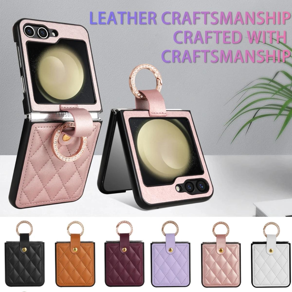 High Quality PU Leather Ring Holder Phone Case for Samsung Galaxy Z Flip 7 FE 6 5 4 3 5G Flip6 Flip7 Protection Shockproof Cover