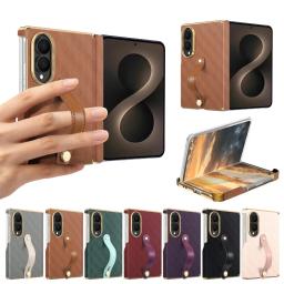 For Samsung Galaxy Z Fold 8 Ultra 6 7 Leather Wrist Strap Case Full Coverage Dual-axis Hinge Protection Cover Wristband Fundas