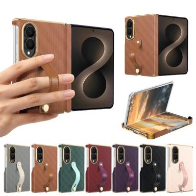 For Samsung Galaxy Z Fold 8 Ultra 6 7 Leather Wrist Strap Case Full Coverage Dual-axis Hinge Protection Cover Wristband Fundas