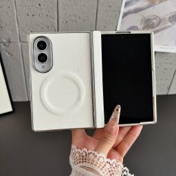 Luxury Magnetic Electroplated Vegan Leather Case for Samsung Galaxy Z Fold 8 Ultra Fold8 Case for Magsafe Wireless Charging Case
