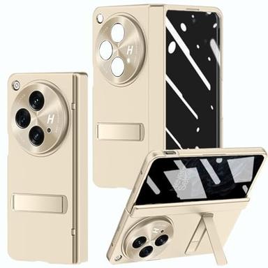 for OnePlus Open Case with Privacy Screen Protector, All-Inclusive Phone Case with Hinge Protection Screen Protector Scratch-Resistant Kickstand Hard PC Protective Cover for OnePlus Open Gold