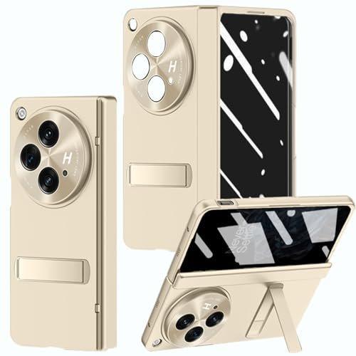 for OnePlus Open Case with Privacy Screen Protector, All-Inclusive Phone Case with Hinge Protection Screen Protector Scratch-Resistant Kickstand Hard PC Protective Cover for OnePlus Open Gold