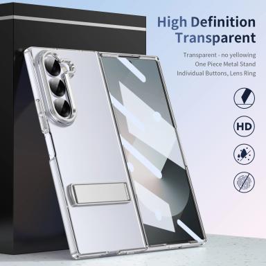 High Definition Transparent Protective Case For Samsung Galaxy Z Fold 7 6 5 4 With Glass Film Z Fold6 Fold7 Alloy Bracket Cover