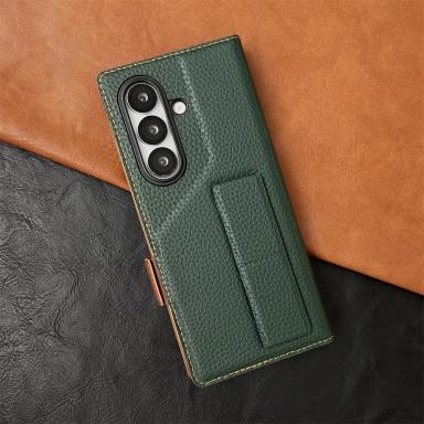 Wristband Stand Bracket Leather Phone Case for Samsung Galaxy Z Fold 7 6 5 4 3 Flip Card Wallet Holder Full Protection Cover