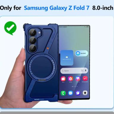 Oatsbasf Frameless Z Case for Samsung Galaxy Z Fold 7 Phone Case with 360° Rotatable Ring Metal Phone Cover Shockproof Bumper