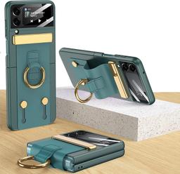 Flipkit Ultra Hybrid Premium Leather,Polycarbonate,Metal Ring Case For Samsung Galaxy Z Flip 4 Cover With Hinge Protection Ring For Galaxy Z Flip 4 Case