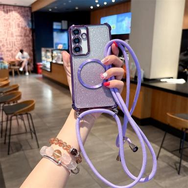 Plating Clear Magnetic Cases For Samsung Galaxy S25 edge S25FE S24 S24Ultra A06 A17 A35 A36 A56 Crossbody Lanyard Necklace Cover