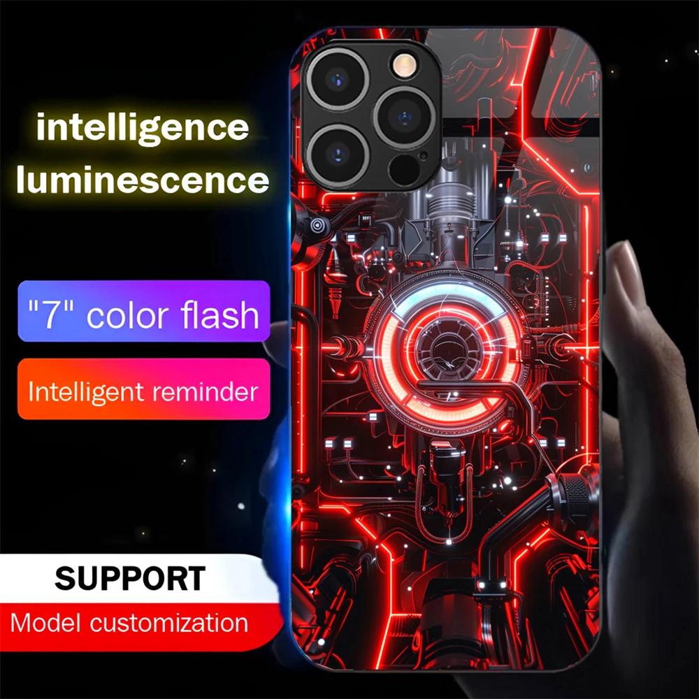 Luxury Chip Pattern LED Calling Light Flash Phone Case Smart Luminous Cover For iPhone Air 17 16 E 15 14 13 12 11 Pro Max Plus
